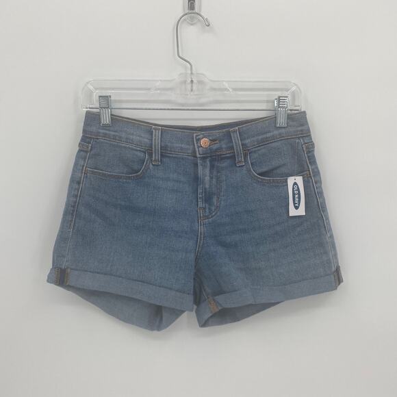 New Old Navy Medium Wash Mid Rise Denim Cuffed Shorts Size 2 - Picture 1 of 8